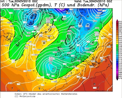 Mapa de temperatures a 5.000 m d'aquell dia.